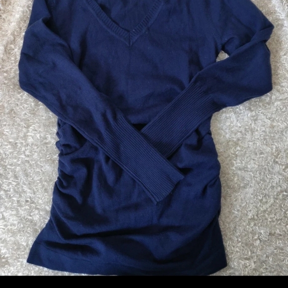 Women's Derek Heart Navy Blue Sweater with Patterned Infinity Scarf And Shirring - Picture 3 of 9